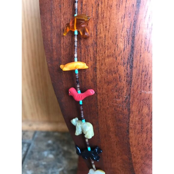 Vtg Zuni Fetish Necklace Native American Hand Carved Turquoise Thunderbird - Picture 3 of 10